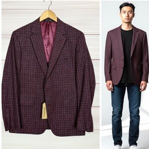 Frank Stella Loro Piana Summertime Blazer 44 Cranberry Plaid Wool Silk Linen NWT